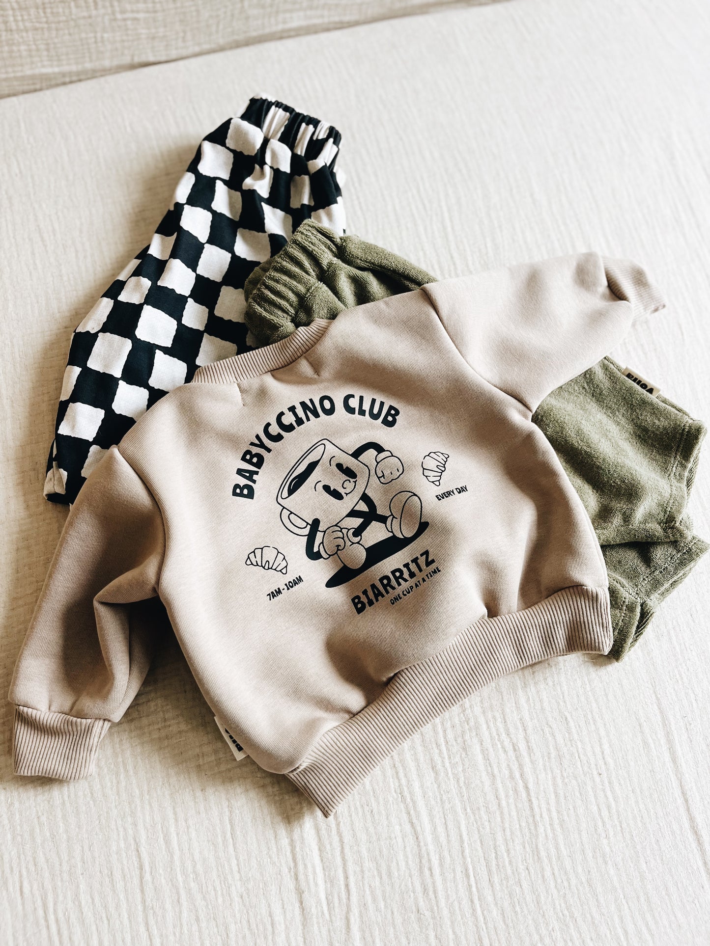 Sweat Beige Foncé "Babyccino club" À Personnaliser