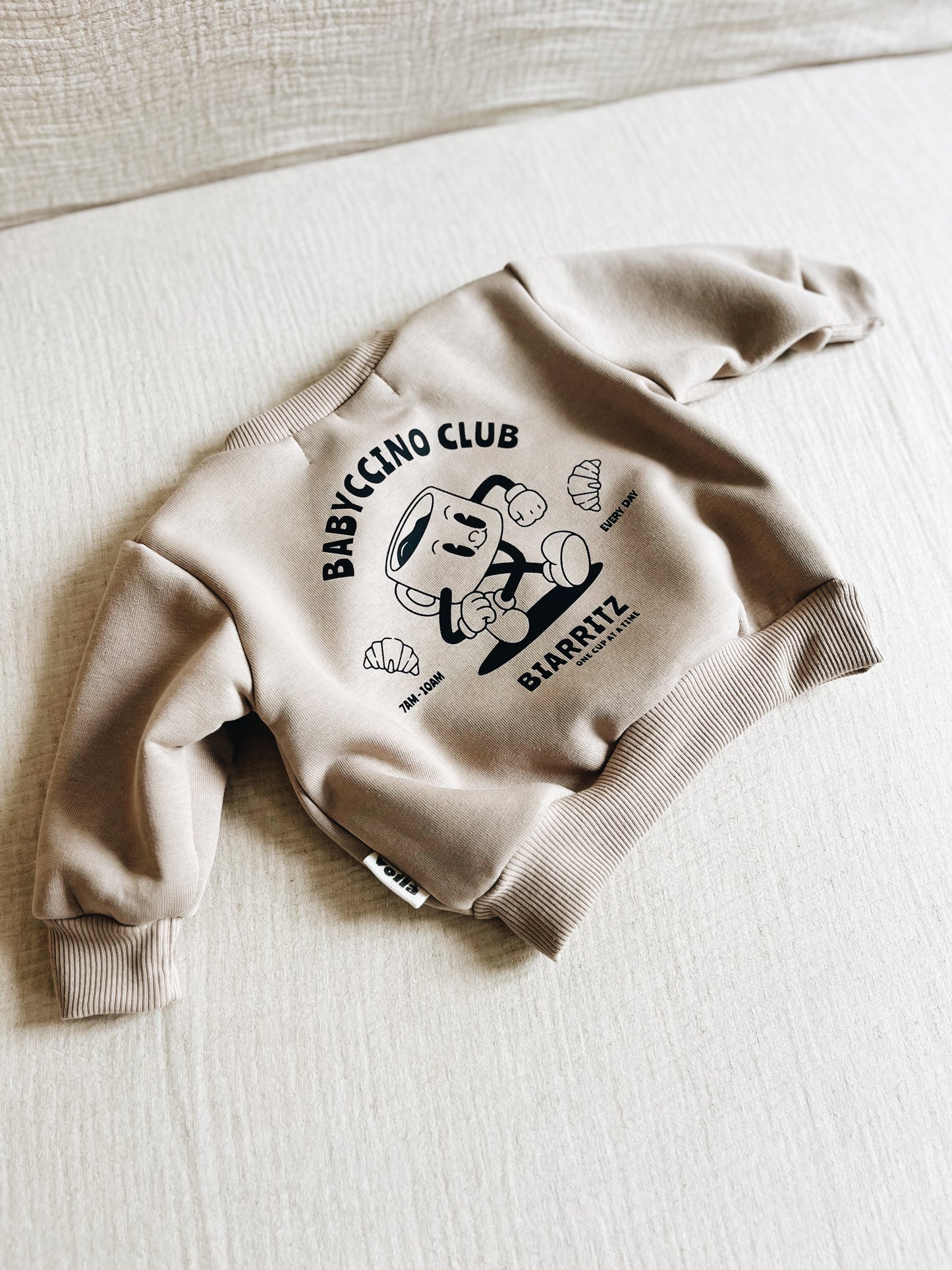 Sweat Beige Foncé "Babyccino club" À Personnaliser